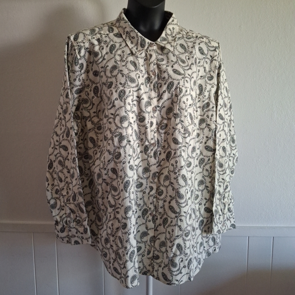 Croft And Barrow Womens Plus 4X New Extra Soft Flannel Shirt Paisley Ivory